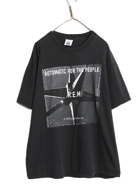 90s USA製 ★ R.E.M. イラスト プリント Tシャツ メンズ XL 古着 1992 オフィシャル 当時物 バンド ロック 大きいサイズ ヘビーウェイト 黒