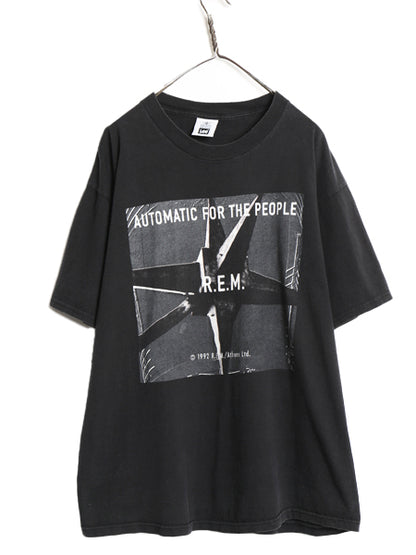 90s USA製 ★ R.E.M. イラスト プリント Tシャツ メンズ XL 古着 1992 オフィシャル 当時物 バンド ロック 大きいサイズ ヘビーウェイト 黒