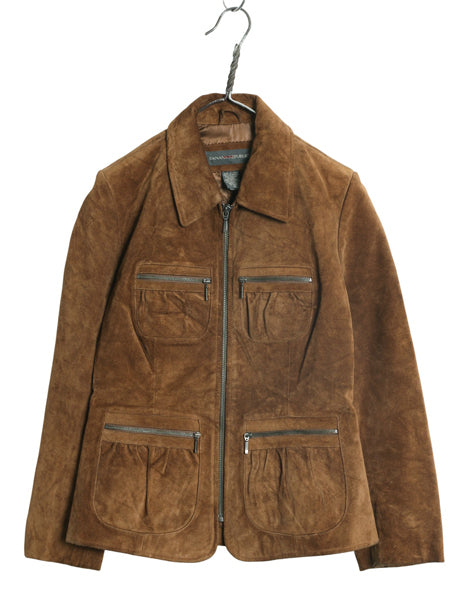 00s バナナリパブリック フルジップ 本革 スウェード レザー ジャケット レディース XS 程 オールド サファリ ブッシュ 革ジャン 4ポケット