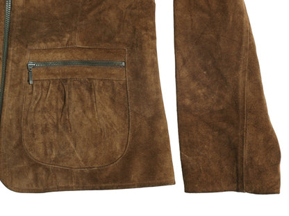 00s バナナリパブリック フルジップ 本革 スウェード レザー ジャケット レディース XS 程 オールド サファリ ブッシュ 革ジャン 4ポケット