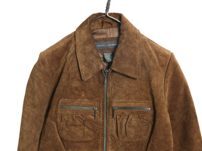 00s バナナリパブリック フルジップ 本革 スウェード レザー ジャケット レディース XS 程 オールド サファリ ブッシュ 革ジャン 4ポケット