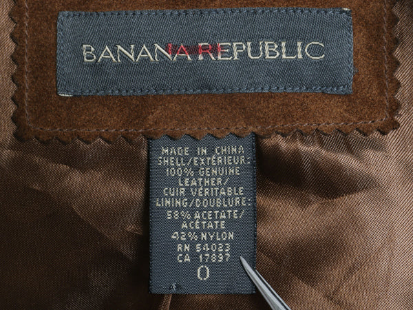00s バナナリパブリック フルジップ 本革 スウェード レザー ジャケット レディース XS 程 オールド サファリ ブッシュ 革ジャン 4ポケット