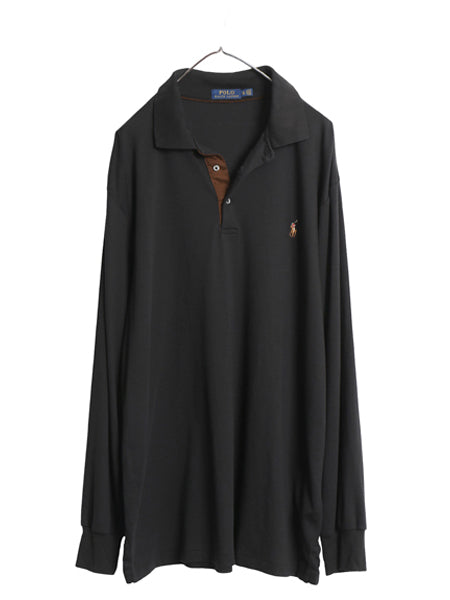 ポロ ラルフローレン 長袖 ポロシャツ メンズ XL / 長袖シャツ スムース コットン ストレッチ カットソー ロングスリーブ 大きいサイズ 黒