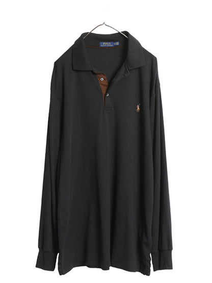 ポロ ラルフローレン 長袖 ポロシャツ メンズ XL / 長袖シャツ スムース コットン ストレッチ カットソー ロングスリーブ 大きいサイズ 黒