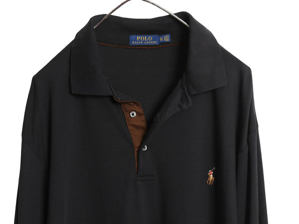 ポロ ラルフローレン 長袖 ポロシャツ メンズ XL / 長袖シャツ スムース コットン ストレッチ カットソー ロングスリーブ 大きいサイズ 黒