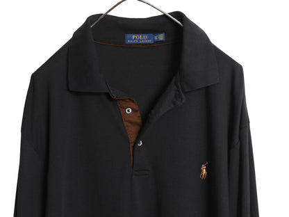 ポロ ラルフローレン 長袖 ポロシャツ メンズ XL / 長袖シャツ スムース コットン ストレッチ カットソー ロングスリーブ 大きいサイズ 黒
