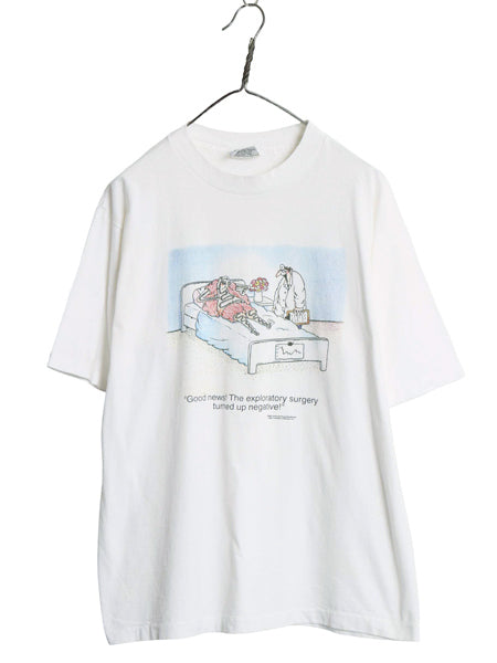90s USA製 ジョーク イラスト プリント Tシャツ メンズ L / オールド アート キャラクター グラフィック カットソー シングルステッチ 白