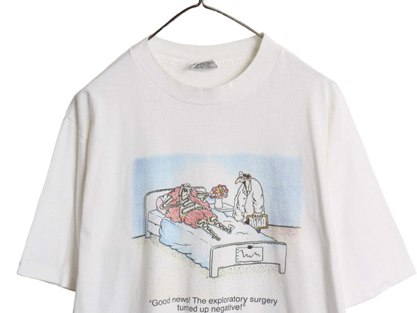 90s USA製 ジョーク イラスト プリント Tシャツ メンズ L / オールド アート キャラクター グラフィック カットソー シングルステッチ 白