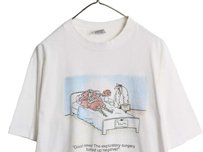 90s USA製 ジョーク イラスト プリント Tシャツ メンズ L / オールド アート キャラクター グラフィック カットソー シングルステッチ 白