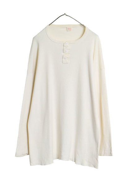 70s USA製 ヘルスニット ヘンリーネック アンダーシャツ メンズ XXL ヴィンテージ 長袖 Tシャツ サーマル リブ編み インナー 大きいサイズ