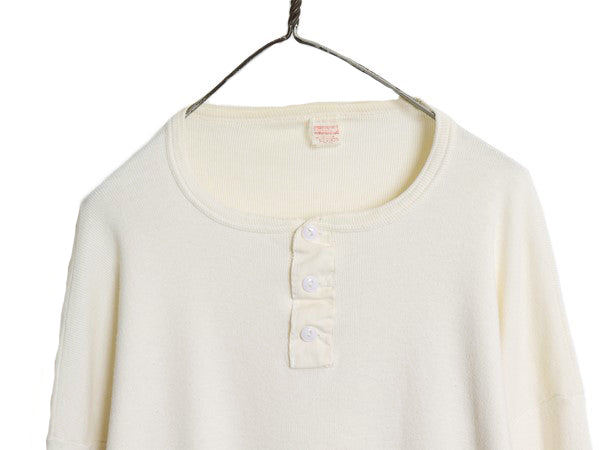 70s USA製 ヘルスニット ヘンリーネック アンダーシャツ メンズ XXL ヴィンテージ 長袖 Tシャツ サーマル リブ編み インナー 大きいサイズ