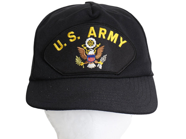 90s USA製 US ARMY アーミー ワッペン 刺繍 ベースボール キャップ フリーサイズ / 帽子 オールド 軍物 トラッカー ミリタリー シンプル 黒