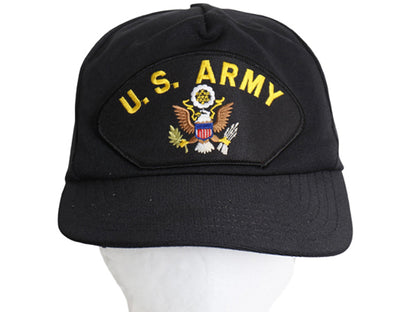 90s USA製 US ARMY アーミー ワッペン 刺繍 ベースボール キャップ フリーサイズ / 帽子 オールド 軍物 トラッカー ミリタリー シンプル 黒