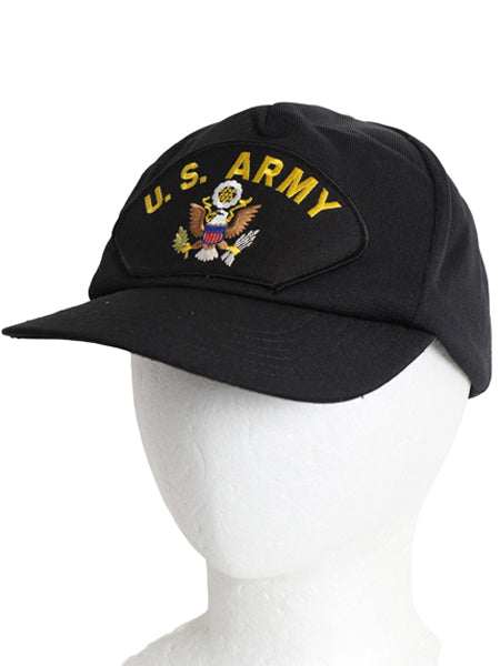 90s USA製 US ARMY アーミー ワッペン 刺繍 ベースボール キャップ フリーサイズ / 帽子 オールド 軍物 トラッカー ミリタリー シンプル 黒