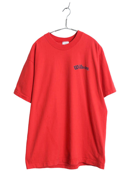 90s USA製 ウィルソン プリント Tシャツ メンズ L / オールド カットソー ヘビーウェイト コットン クルーネック ワンポイント ロゴ刺繍 赤