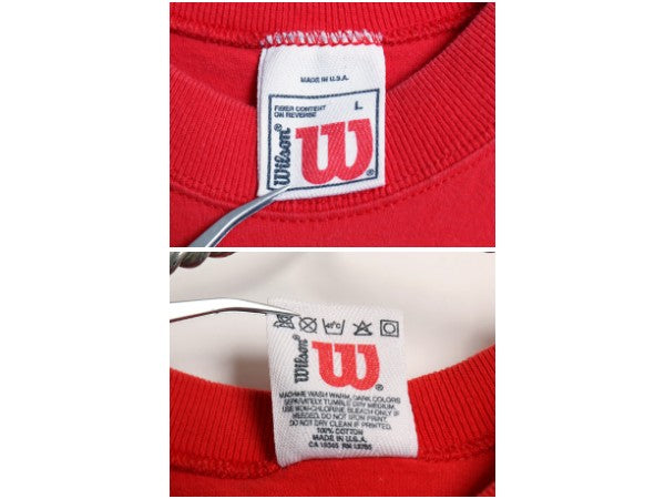 90s USA製 ウィルソン プリント Tシャツ メンズ L / オールド カットソー ヘビーウェイト コットン クルーネック ワンポイント ロゴ刺繍 赤