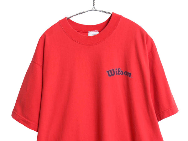 90s USA製 ウィルソン プリント Tシャツ メンズ L / オールド カットソー ヘビーウェイト コットン クルーネック ワンポイント ロゴ刺繍 赤