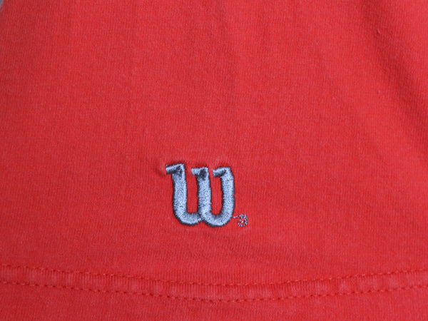 90s USA製 ウィルソン プリント Tシャツ メンズ L / オールド カットソー ヘビーウェイト コットン クルーネック ワンポイント ロゴ刺繍 赤