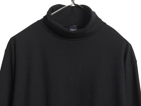 90s USA製 ランズエンド タートルネック 長袖 Tシャツ メンズ L / オールド ロンT スムース ストレッチ コットン 無地 カットソー ブラック