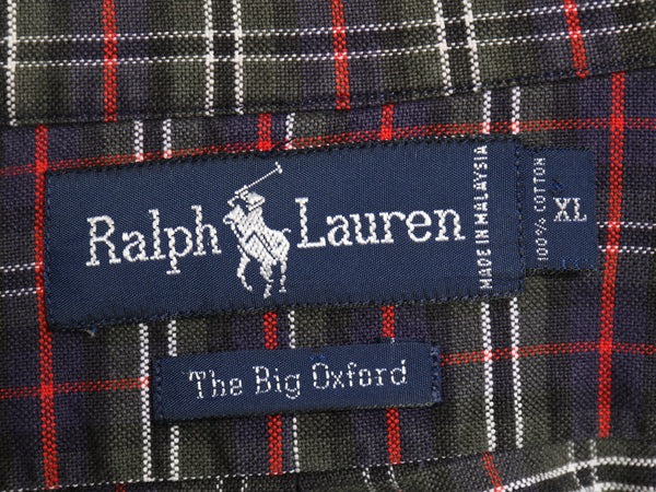 90s The Big Oxford ラルフローレン チェック 長袖 ボタンダウン シャツ メンズ XL 古着 オールド ポロ BD オックスフォード 大きいサイズ