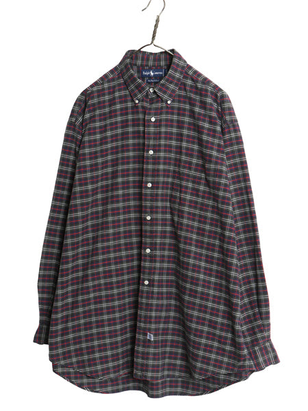 90s The Big Oxford ラルフローレン チェック 長袖 ボタンダウン シャツ メンズ XL 古着 オールド ポロ BD オックスフォード 大きいサイズ