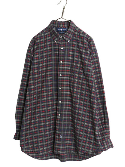90s The Big Oxford ラルフローレン チェック 長袖 ボタンダウン シャツ メンズ XL 古着 オールド ポロ BD オックスフォード 大きいサイズ
