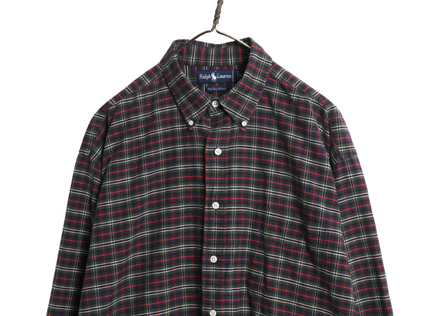 90s The Big Oxford ラルフローレン チェック 長袖 ボタンダウン シャツ メンズ XL 古着 オールド ポロ BD オックスフォード 大きいサイズ