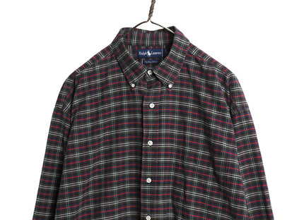 90s The Big Oxford ラルフローレン チェック 長袖 ボタンダウン シャツ メンズ XL 古着 オールド ポロ BD オックスフォード 大きいサイズ