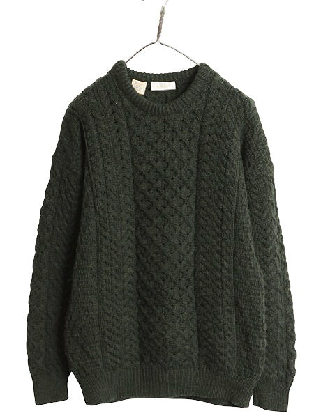 アイルランド製 AVOCA フィッシャーマン ニット セーター メンズ S レディース M 程/ アラン ケーブル メリノ ウール ローゲージ シンプル