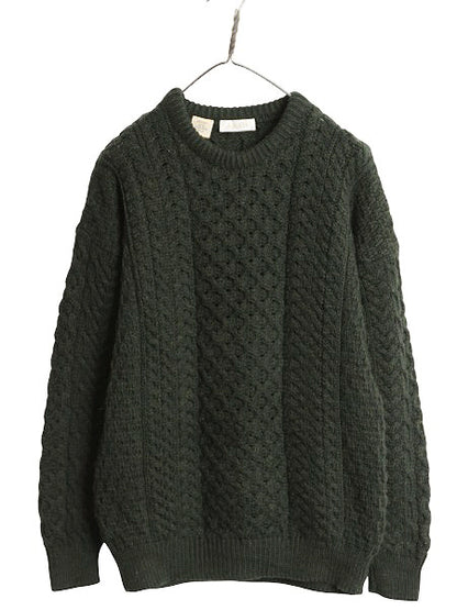 アイルランド製 AVOCA フィッシャーマン ニット セーター メンズ S レディース M 程/ アラン ケーブル メリノ ウール ローゲージ シンプル