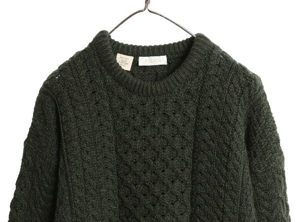 アイルランド製 AVOCA フィッシャーマン ニット セーター メンズ S レディース M 程/ アラン ケーブル メリノ ウール ローゲージ シンプル