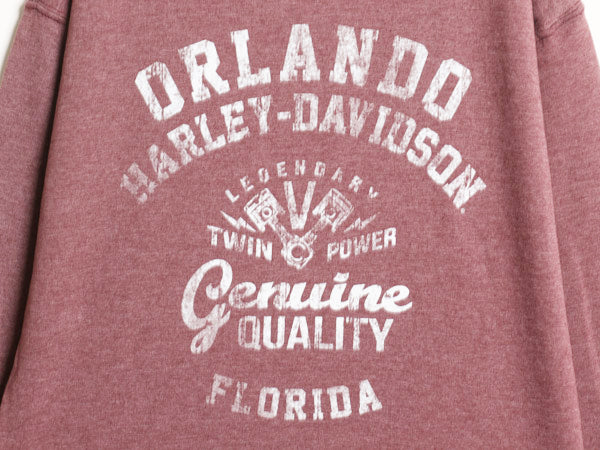ハーレー ダビッドソン 両面 プリント スウェット フード パーカー メンズ L / プルオーバー トレーナー バイク 裏起毛 シンプル パープル