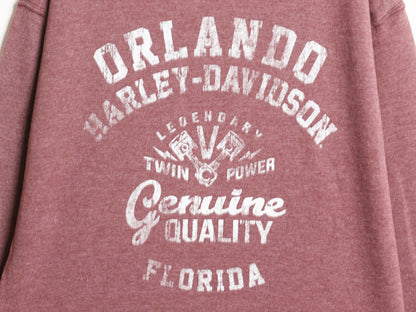 ハーレー ダビッドソン 両面 プリント スウェット フード パーカー メンズ L / プルオーバー トレーナー バイク 裏起毛 シンプル パープル