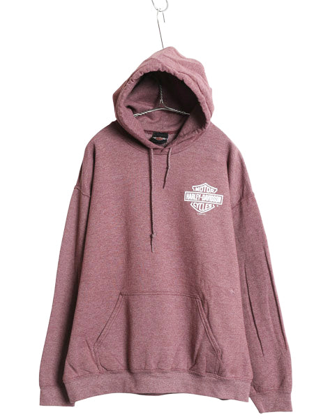 ハーレー ダビッドソン 両面 プリント スウェット フード パーカー メンズ L / プルオーバー トレーナー バイク 裏起毛 シンプル パープル