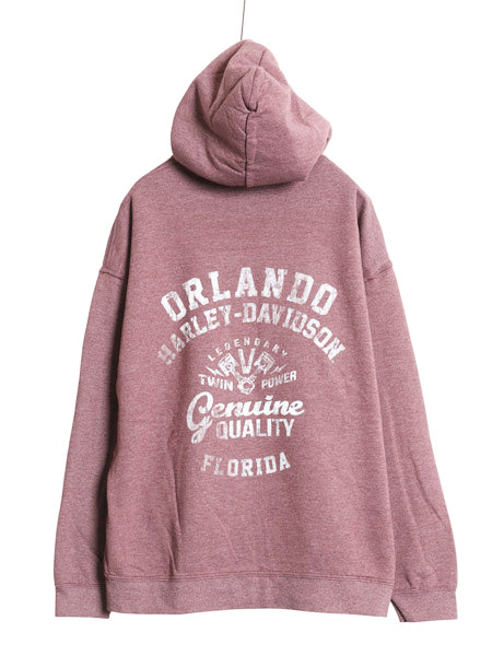 ハーレー ダビッドソン 両面 プリント スウェット フード パーカー メンズ L / プルオーバー トレーナー バイク 裏起毛 シンプル パープル