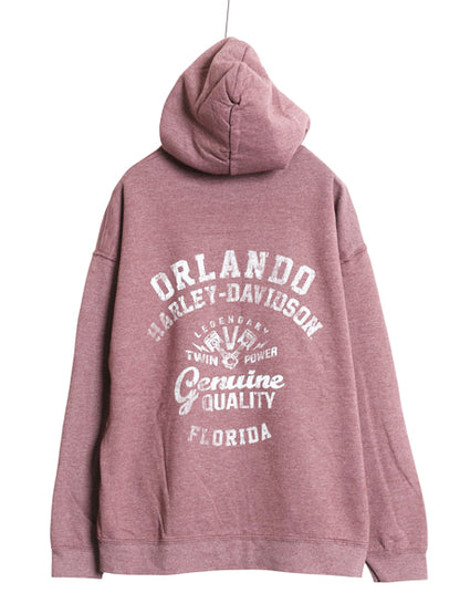 ハーレー ダビッドソン 両面 プリント スウェット フード パーカー メンズ L / プルオーバー トレーナー バイク 裏起毛 シンプル パープル