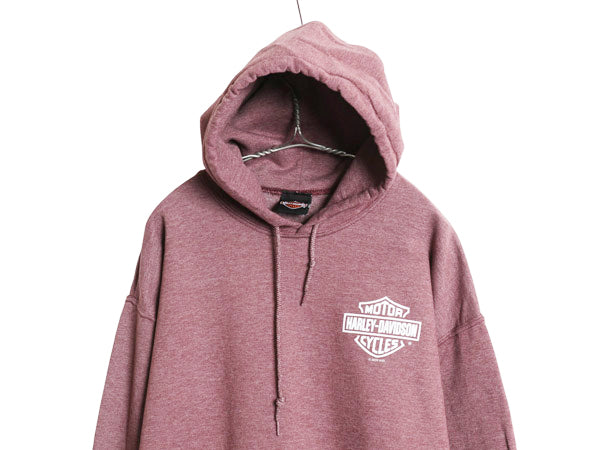 ハーレー ダビッドソン 両面 プリント スウェット フード パーカー メンズ L / プルオーバー トレーナー バイク 裏起毛 シンプル パープル