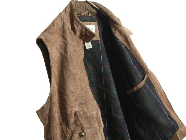 デッドストック 00s オービス 本革 スウェード レザー ベスト メンズ XL / オールド フルジップ チェック ライナー 重ね着 大きいサイズ 茶