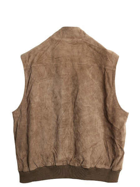 デッドストック 00s オービス 本革 スウェード レザー ベスト メンズ XL / オールド フルジップ チェック ライナー 重ね着 大きいサイズ 茶