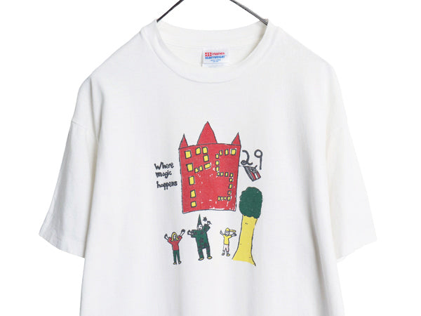 00s アート イラスト プリント Tシャツ メンズ L 古着 オールド スクール グラフィック キャラクター シングルステッチ ヘビーウェイト 白