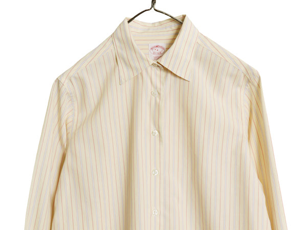 ブルックスブラザーズ ストライプ 長袖 シャツ レディース M 程 CLASSIC FIT コットン ノーアイロン ビジネス 薄手 イエロー マルチカラー