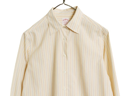 ブルックスブラザーズ ストライプ 長袖 シャツ レディース M 程 CLASSIC FIT コットン ノーアイロン ビジネス 薄手 イエロー マルチカラー