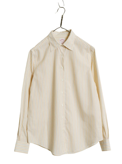 ブルックスブラザーズ ストライプ 長袖 シャツ レディース M 程 CLASSIC FIT コットン ノーアイロン ビジネス 薄手 イエロー マルチカラー