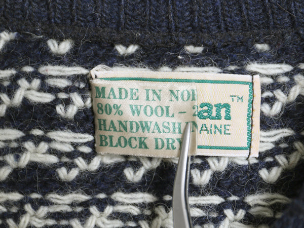 80s ノルウェー製 エルエルビーン バーズアイ ニット セーター メンズ XXL ヴィンテージ ウール ノルディック 総柄 ツートン 大きいサイズ