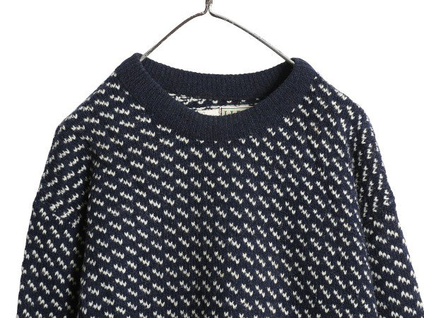 80s ノルウェー製 エルエルビーン バーズアイ ニット セーター メンズ XXL ヴィンテージ ウール ノルディック 総柄 ツートン 大きいサイズ