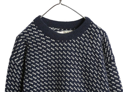 80s ノルウェー製 エルエルビーン バーズアイ ニット セーター メンズ XXL ヴィンテージ ウール ノルディック 総柄 ツートン 大きいサイズ