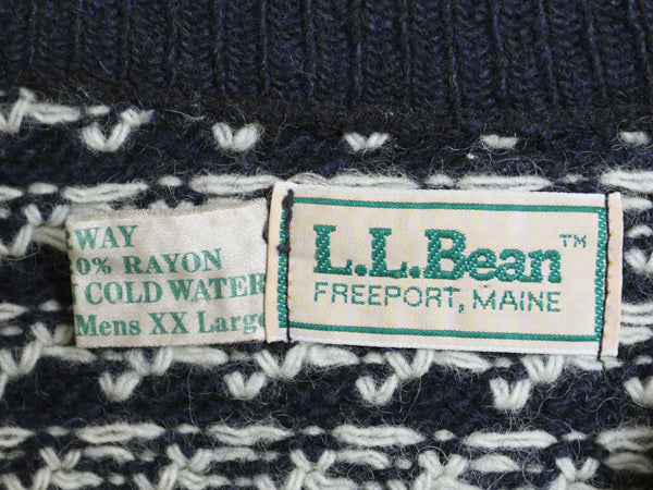 80s ノルウェー製 エルエルビーン バーズアイ ニット セーター メンズ XXL ヴィンテージ ウール ノルディック 総柄 ツートン 大きいサイズ