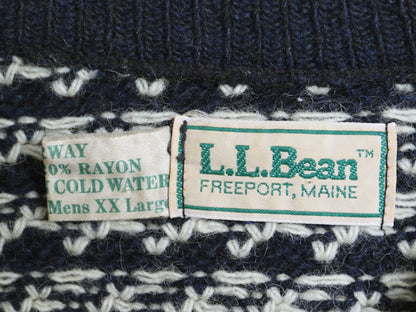 80s ノルウェー製 エルエルビーン バーズアイ ニット セーター メンズ XXL ヴィンテージ ウール ノルディック 総柄 ツートン 大きいサイズ