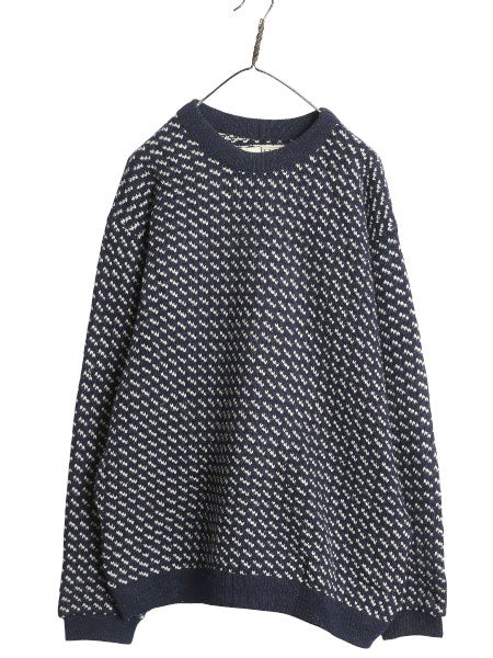 80s ノルウェー製 エルエルビーン バーズアイ ニット セーター メンズ XXL ヴィンテージ ウール ノルディック 総柄 ツートン 大きいサイズ