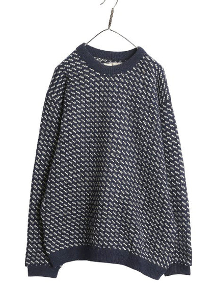 80s ノルウェー製 エルエルビーン バーズアイ ニット セーター メンズ XXL ヴィンテージ ウール ノルディック 総柄 ツートン 大きいサイズ